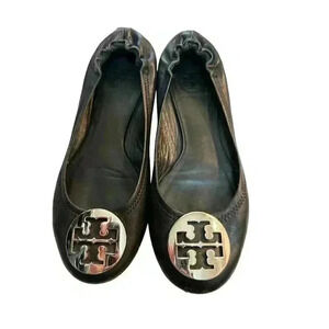 - Tory Burch Reva Leather Black Ballet Flats in Size 7M, Pre-Owned Good Con